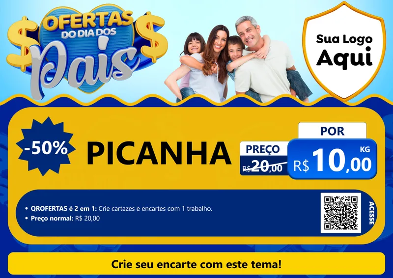 Modelo de Cartaz para Cartaz A4 Horizontal com o tema Ofertas do Dia dos Pais para Açougue