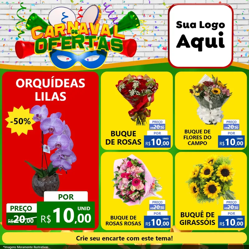 Modelo de Rede Social para Feed Facebook com o tema Carnaval de Ofertas para Floricultura e jardim
