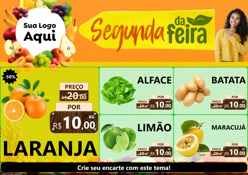 Modelo de Encarte para Encarte A4 Horizontal com o tema Segunda da Feira para Hortifrúti