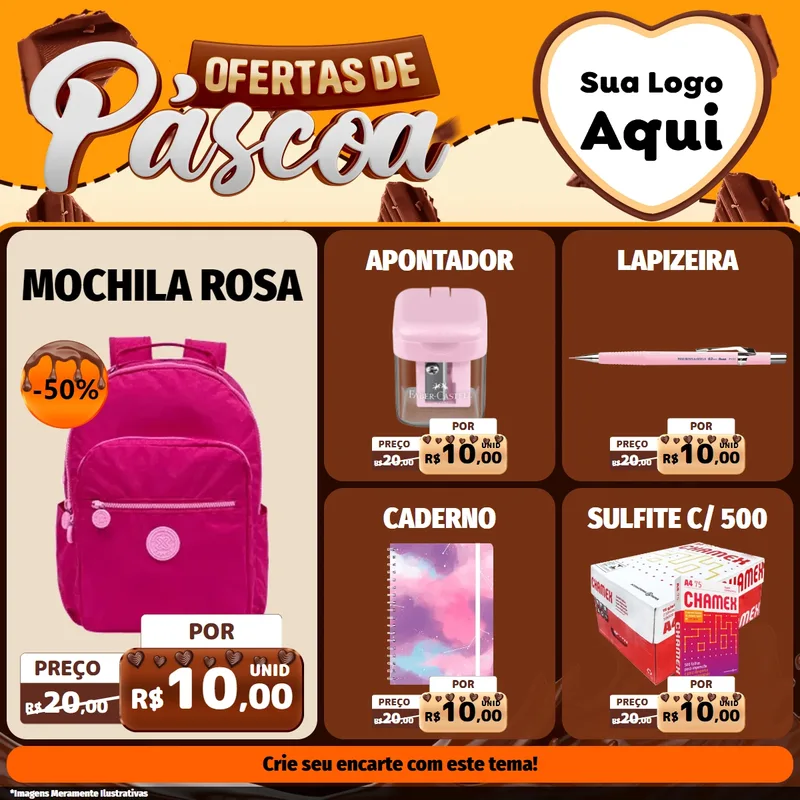 Modelo de Rede Social para Feed Facebook com o tema Ofertas de Páscoa para Papelaria