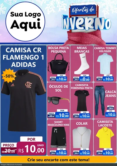 Modelo de Encarte para Encarte A4 Vertical com o tema Ofertas de Inverno para Roupas e acessórios