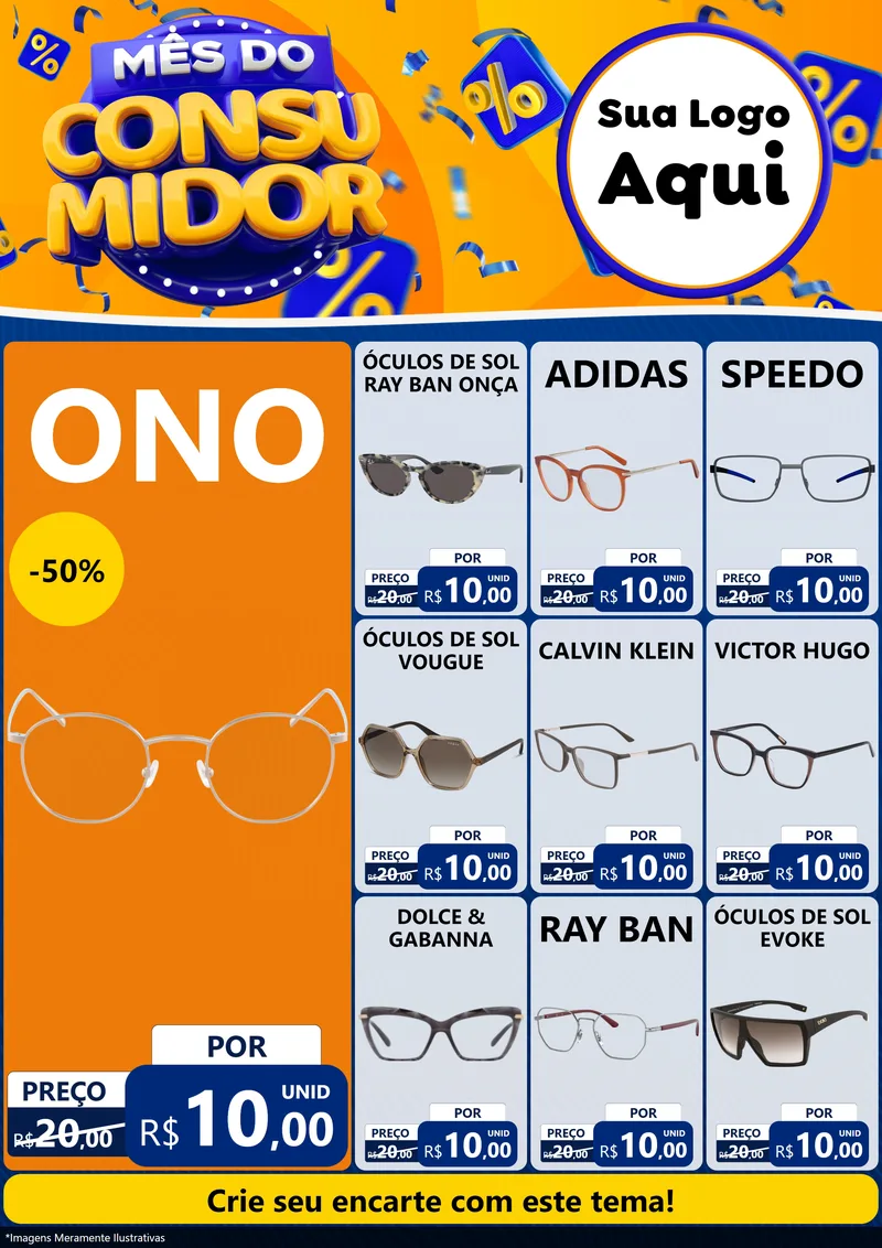 Modelo de Encarte para Encarte A4 Vertical com o tema Mês do Consumidor para Óticas