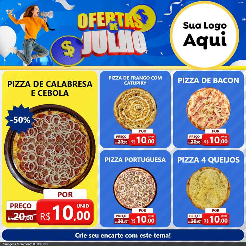 Modelo de Rede Social para Feed Facebook com o tema Ofertas de Julho para Pizzaria