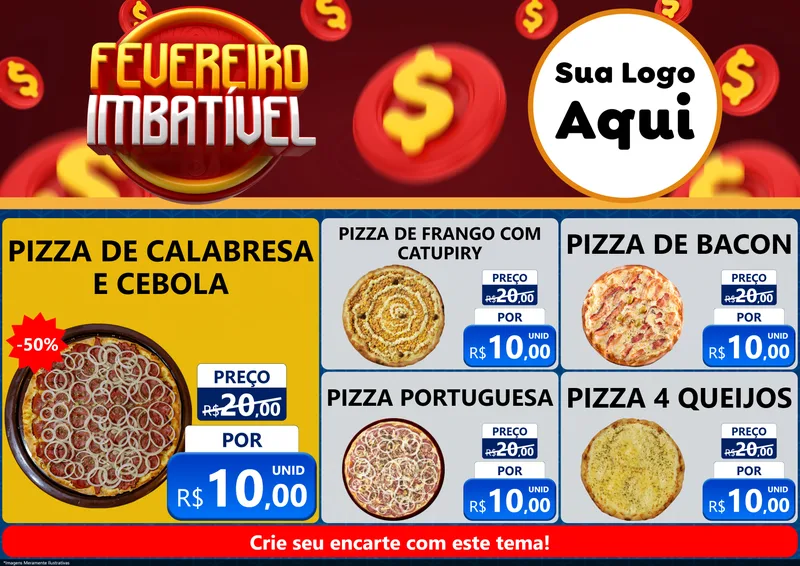 Modelo de Encarte para Encarte A4 Horizontal com o tema Fevereiro Imbatível para Pizzaria