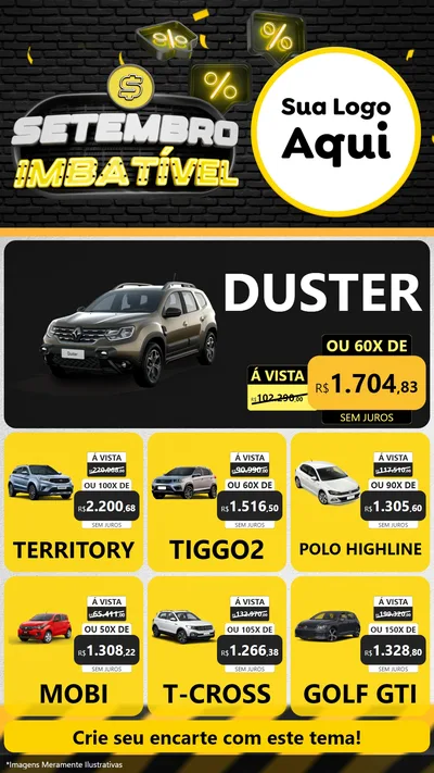 Modelo de Rede Social para Stories com o tema Setembro Imbatível para Concessionaria de Carros