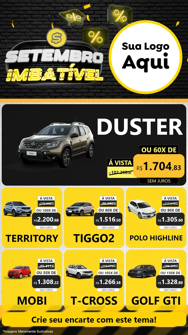 Modelo de Rede Social para Stories com o tema Setembro Imbatível para Concessionaria de Carros