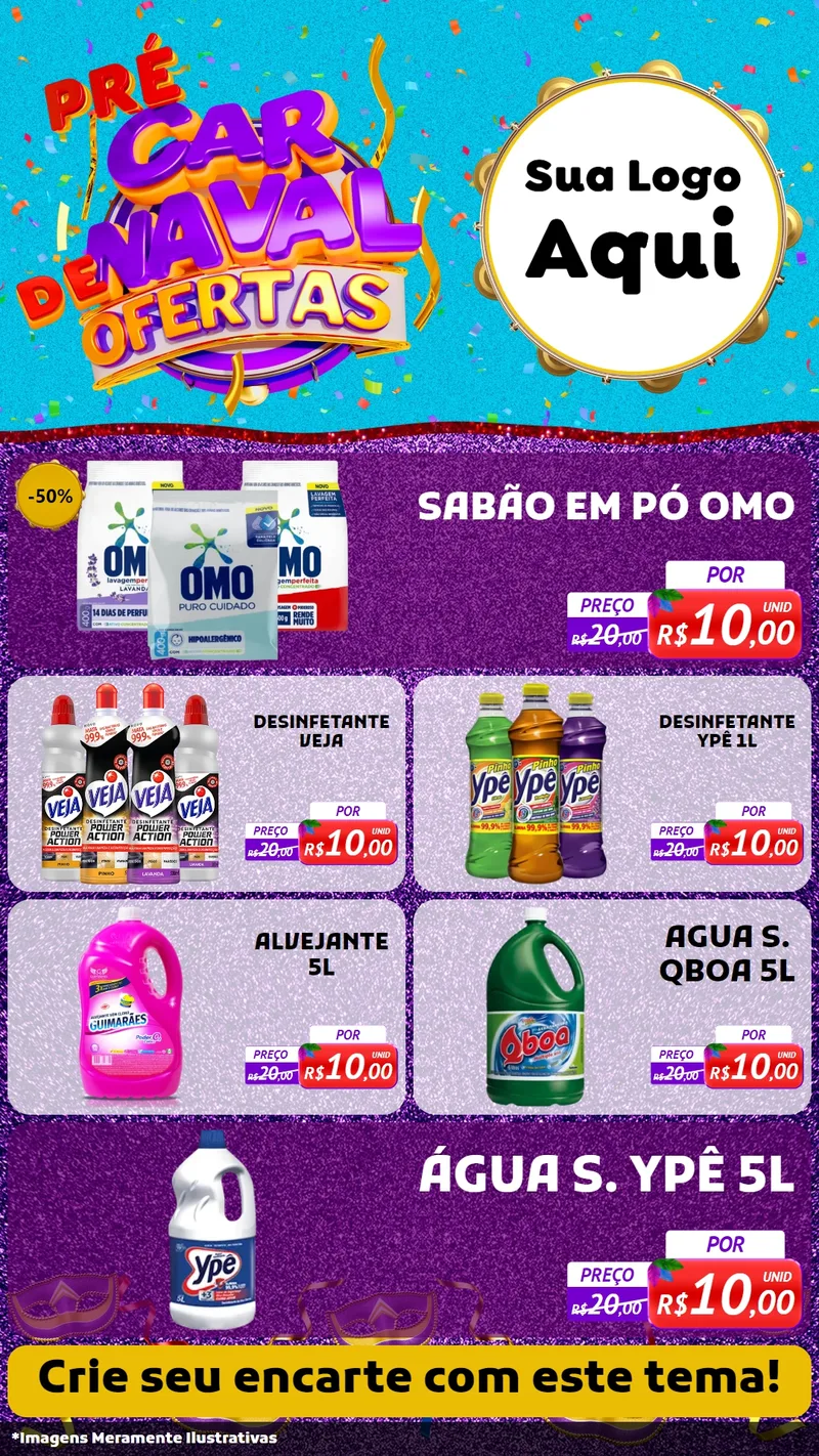 Modelo de TV para TV Vertical com o tema Pré Carnaval de Ofertas para Produtos de Limpeza