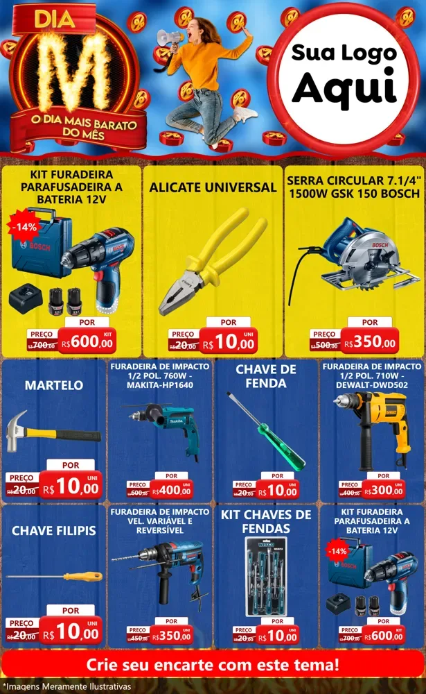 Modelo de Encarte para Encarte Grande com o tema Dia M - O Dia Mais Barato Do Mês para Maquinas e Ferramentas