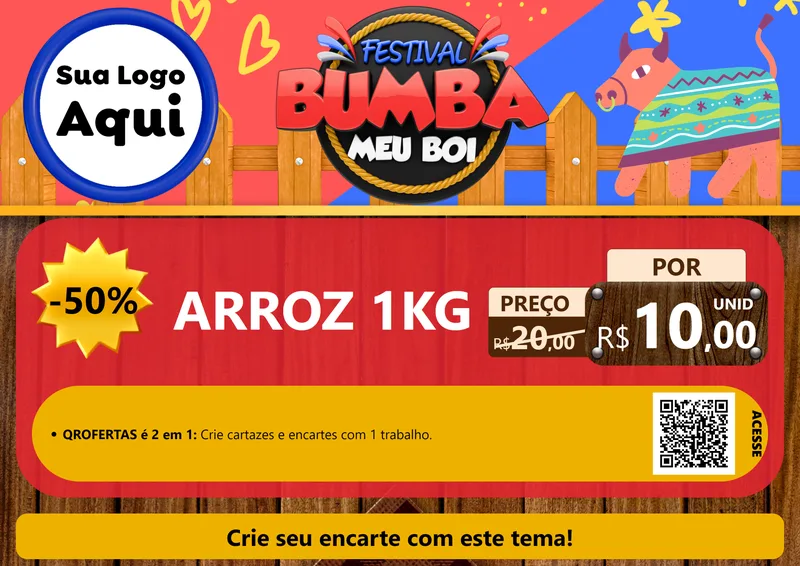 Modelo de Cartaz para Cartaz A4 Horizontal com o tema Festival Bumba Meu Boi para Supermercado