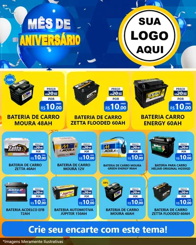 Modelo de Rede Social para Feed Instagram com o tema Mês de Aniversário para Baterias Elétricas