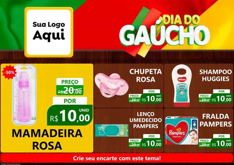 Modelo de Encarte para Encarte A4 Horizontal com o tema Dia do Gaúcho para Bebês