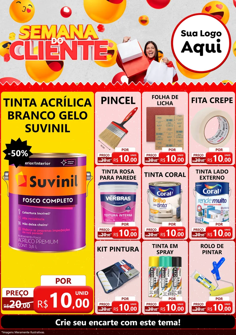 Modelo de Encarte para Encarte A4 Vertical com o tema Semana do Cliente para Tintas e Ferramentas