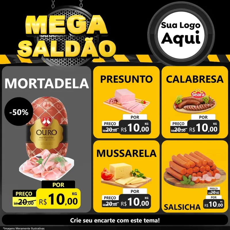Modelo de Rede Social para Feed Facebook com o tema Mega Saldão para Frios e Laticínios