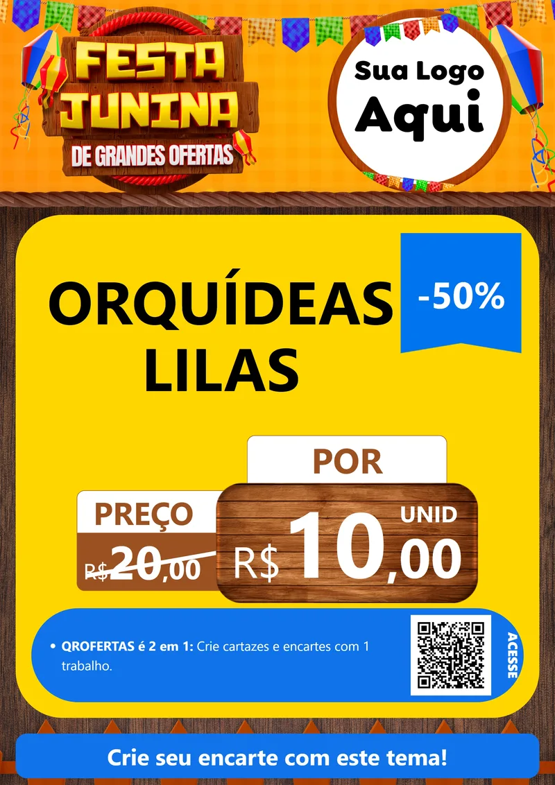 Modelo de Cartaz para Cartaz A4 Vertical com o tema Festa Junina de Grandes Ofertas para Floricultura e jardim