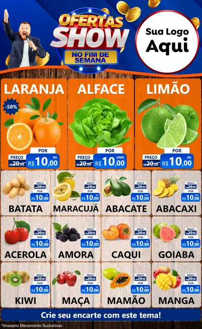 Modelo de Encarte para Encarte Grande com o tema Ofertas Show No Fim De Semana para Hortifrúti