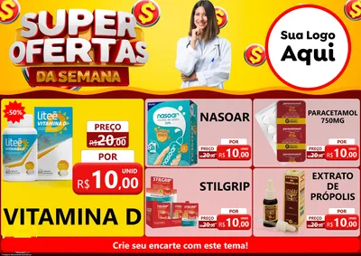 Modelo de Encarte para Encarte A4 Horizontal com o tema Super Ofertas da Semana - Farmácia para Farmácia