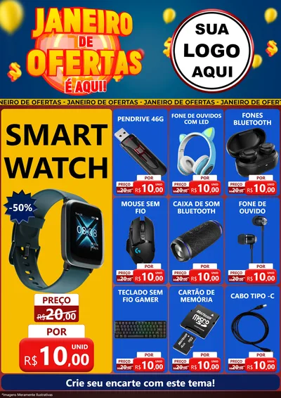 Modelo de Encarte para Encarte A4 Vertical com o tema Janeiro de Ofertas É Aqui! para Informática