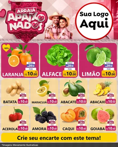 Modelo de Rede Social para Feed Instagram com o tema Arraiá dos Apaixonados - Junina para Hortifrúti