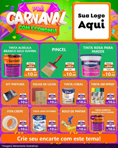 Modelo de Rede Social para Feed Instagram com o tema Pré-Carnaval Com Economia para Tintas e Ferramentas