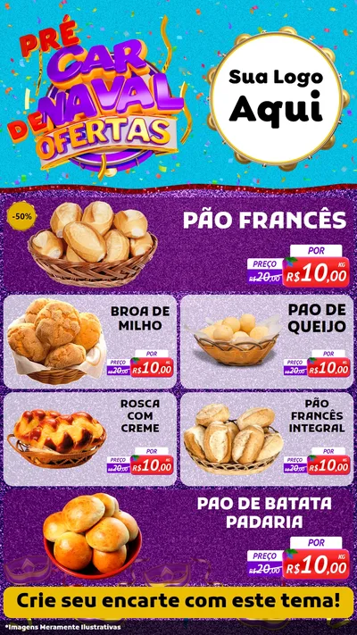 Modelo de TV para TV Vertical com o tema Pré Carnaval de Ofertas para Padaria