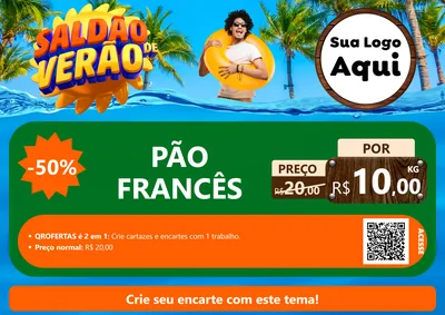 Modelo de Cartaz para Cartaz A4 Horizontal com o tema Saldão de Verão para Padaria