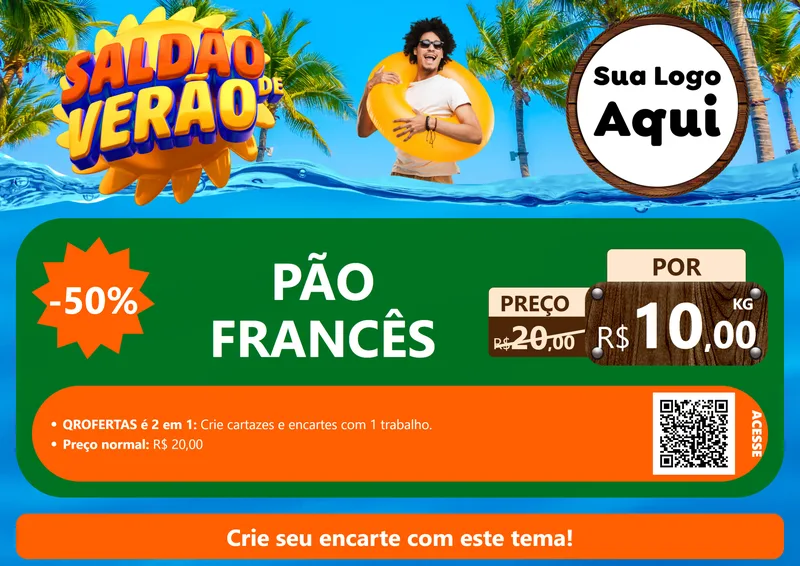 Modelo de Cartaz para Cartaz A4 Horizontal com o tema Saldão de Verão para Padaria