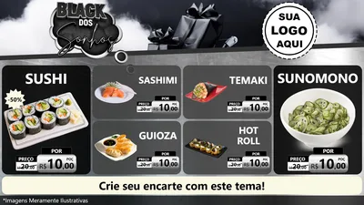 Modelo de TV para TV Horizontal com o tema Black dos Sonhos para Comida japonesa