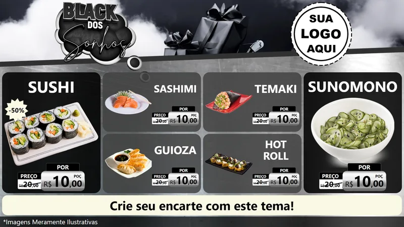 Modelo de TV para TV Horizontal com o tema Black dos Sonhos para Comida japonesa