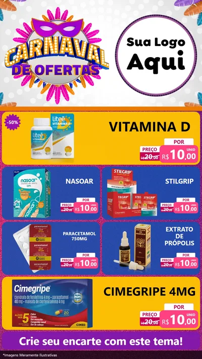 Modelo de TV para TV Vertical com o tema Carnaval de Ofertas para Farmácia