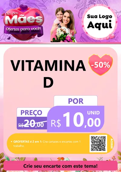 Modelo de Cartaz para Cartaz A4 Vertical com o tema Dia das Mães Ofertas para Você! para Farmácia
