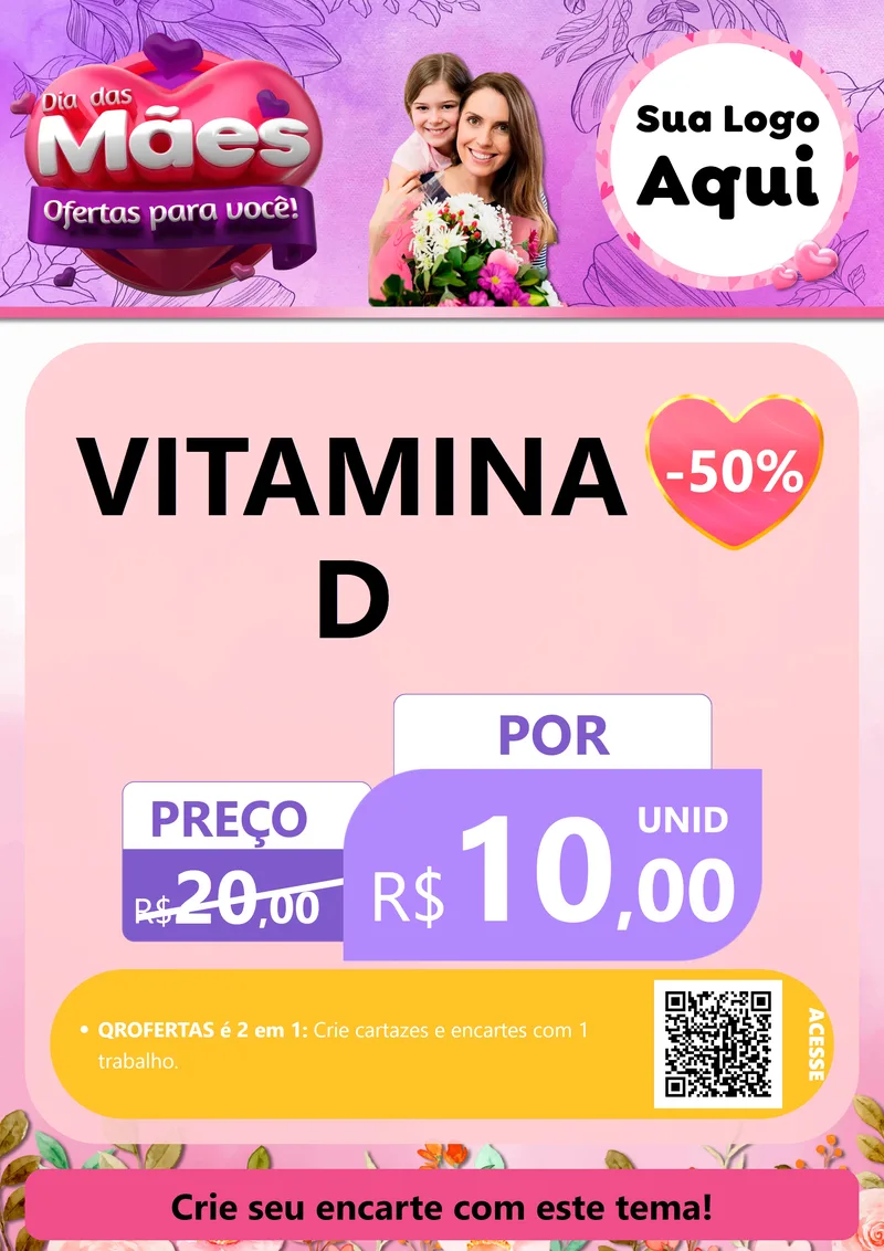 Modelo de Cartaz para Cartaz A4 Vertical com o tema Dia das Mães Ofertas para Você! para Farmácia