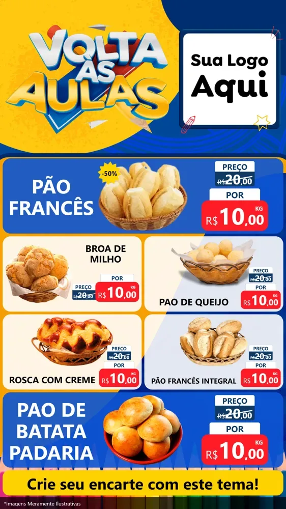 Modelo de TV para TV Vertical com o tema Volta Às Aulas para Padaria