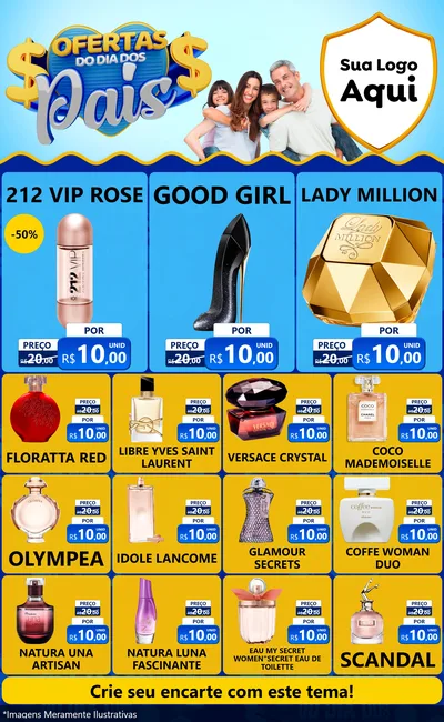 Modelo de Encarte para Encarte Grande com o tema Ofertas do Dia dos Pais para Perfumes