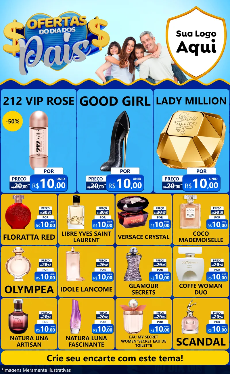 Modelo de Encarte para Encarte Grande com o tema Ofertas do Dia dos Pais para Perfumes