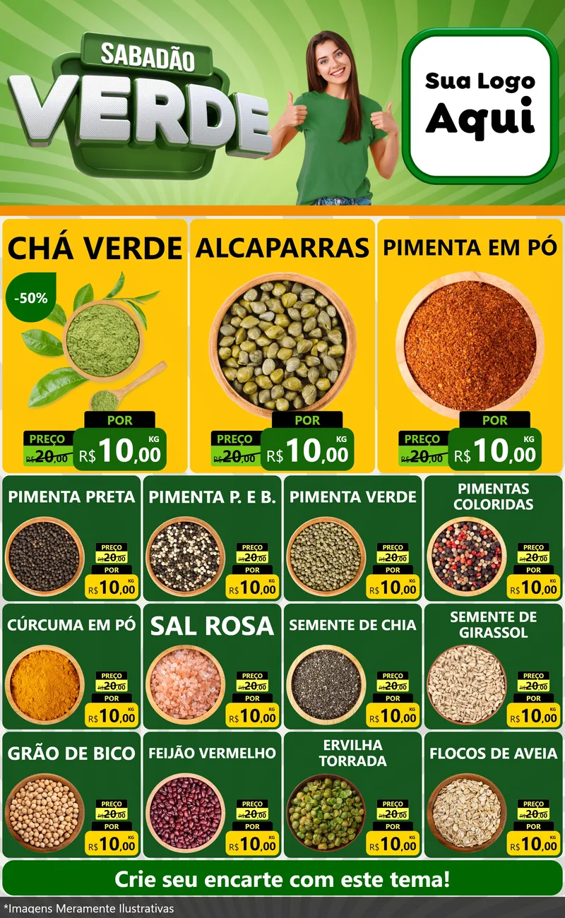 Modelo de Encarte para Encarte Grande com o tema Sabadão Verde para Produtos Naturais