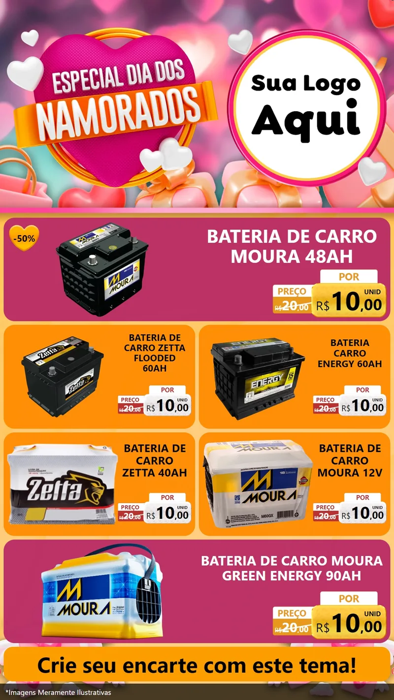 Modelo de TV para TV Vertical com o tema Especial Dia dos Namorados para Baterias Elétricas