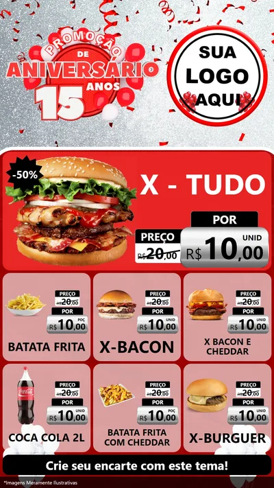 Modelo de Rede Social para Stories com o tema Promoção de Aniversário - 15 Anos para Hamburgueria