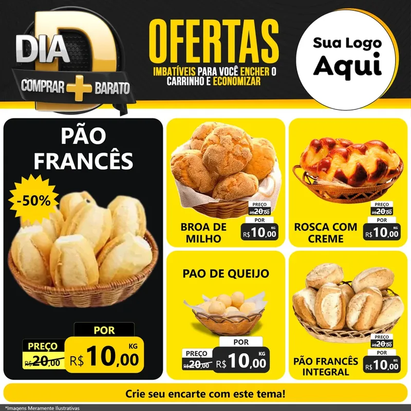 Modelo de Rede Social para Feed Facebook com o tema Dia D Mais Economia para Padaria