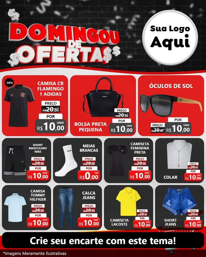 Modelo de Rede Social para Feed Instagram com o tema Domingou de Ofertas para Roupas e acessórios