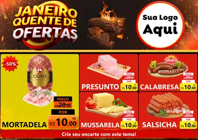 Modelo de Encarte para Encarte A4 Horizontal com o tema Janeiro Quente de Ofertas para Frios e Laticínios