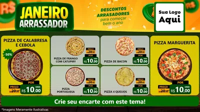 Modelo de TV para TV Horizontal com o tema Janeiro Arrasador para Pizzaria