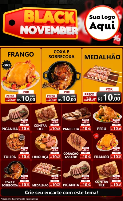Modelo de Encarte para Encarte Grande com o tema Black November para Assados