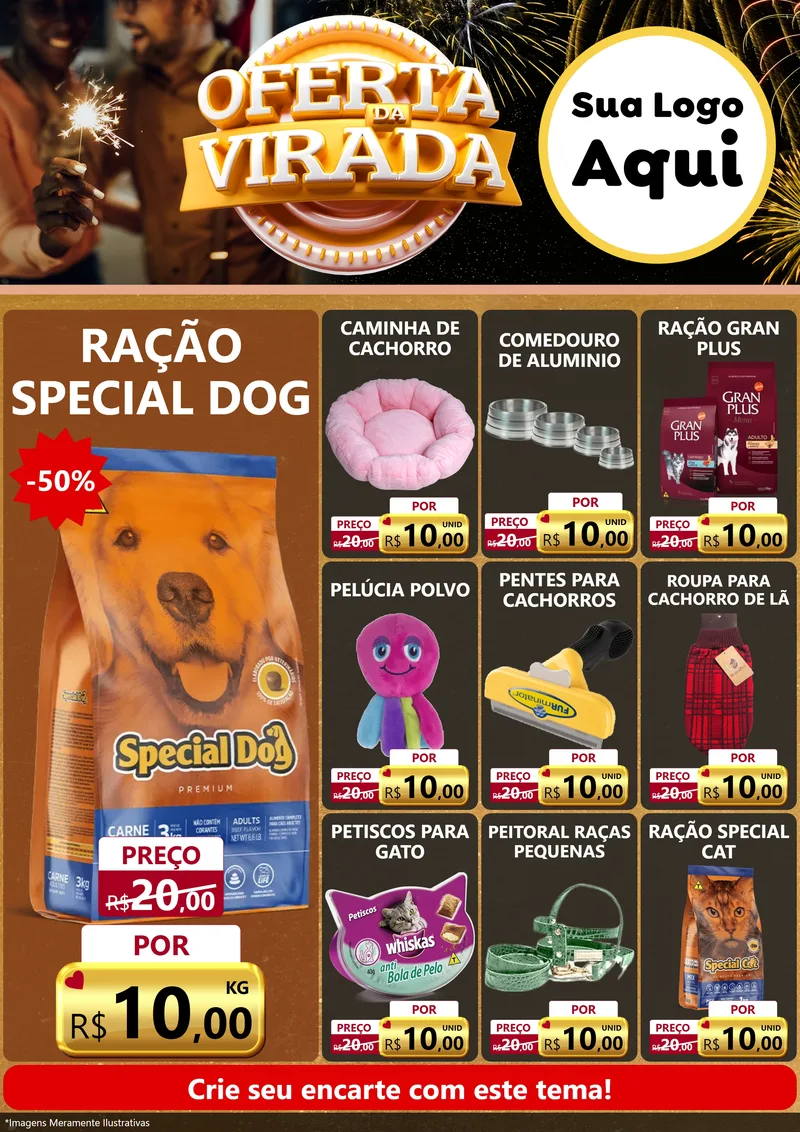 Modelo de Encarte para Encarte A4 Vertical com o tema Oferta da Virada para Pet Shop