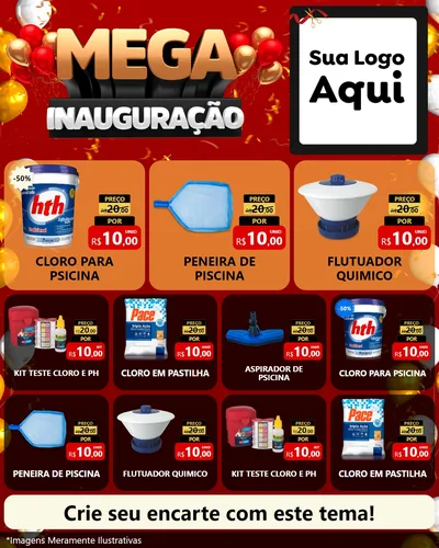 Modelo de Rede Social para Feed Instagram com o tema Mega Inauguração para Produtos para Piscina