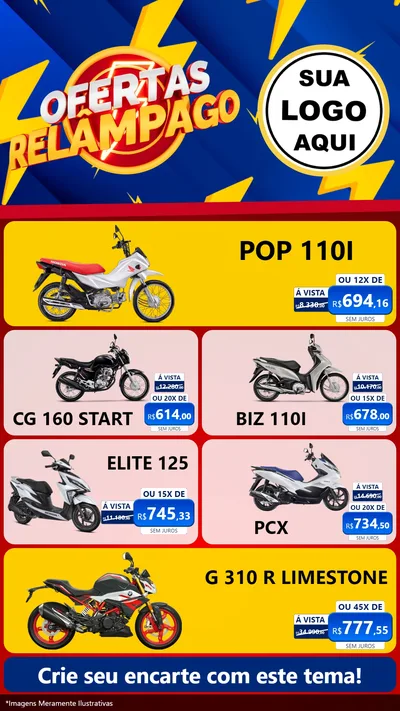 Modelo de TV para TV Vertical com o tema Ofertas Relâmpago para Concessionaria de Motos