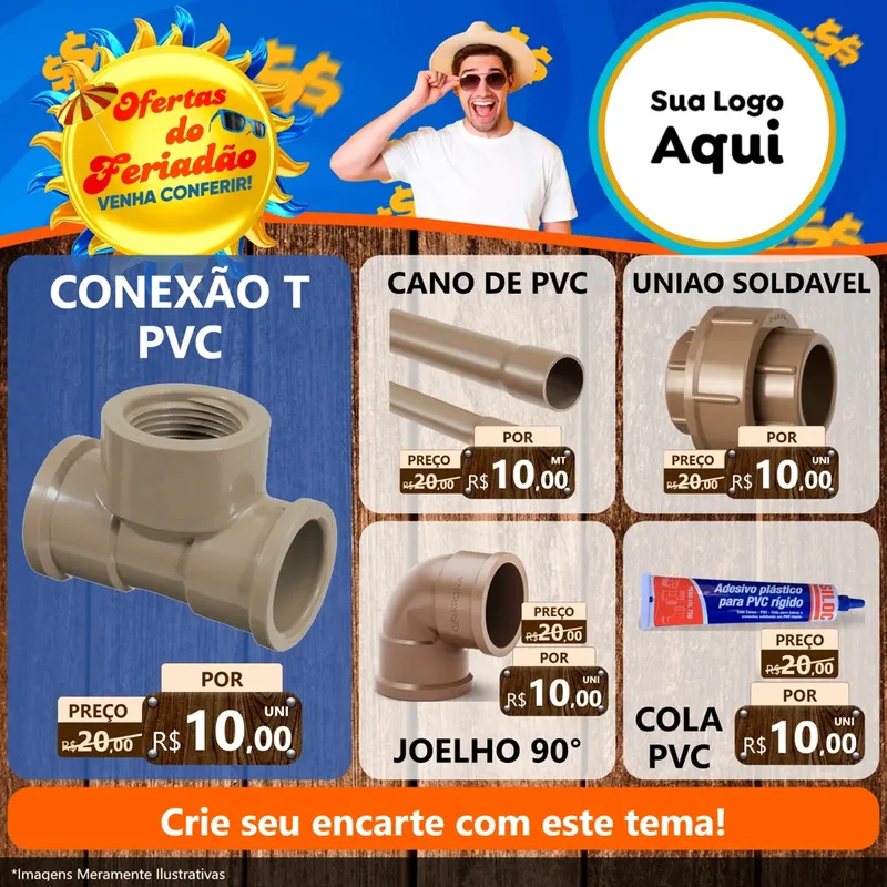 Modelo de Rede Social para Feed Facebook com o tema Ofertas do Feriadão para Tubos e conexões