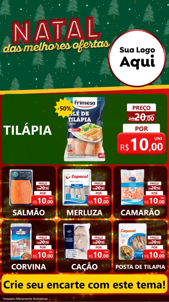 Modelo de Rede Social para Stories com o tema Natal das Melhores Ofertas para Peixaria