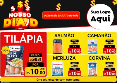 Modelo de Encarte para Encarte A4 Horizontal com o tema Nosso Dia D para Peixaria
