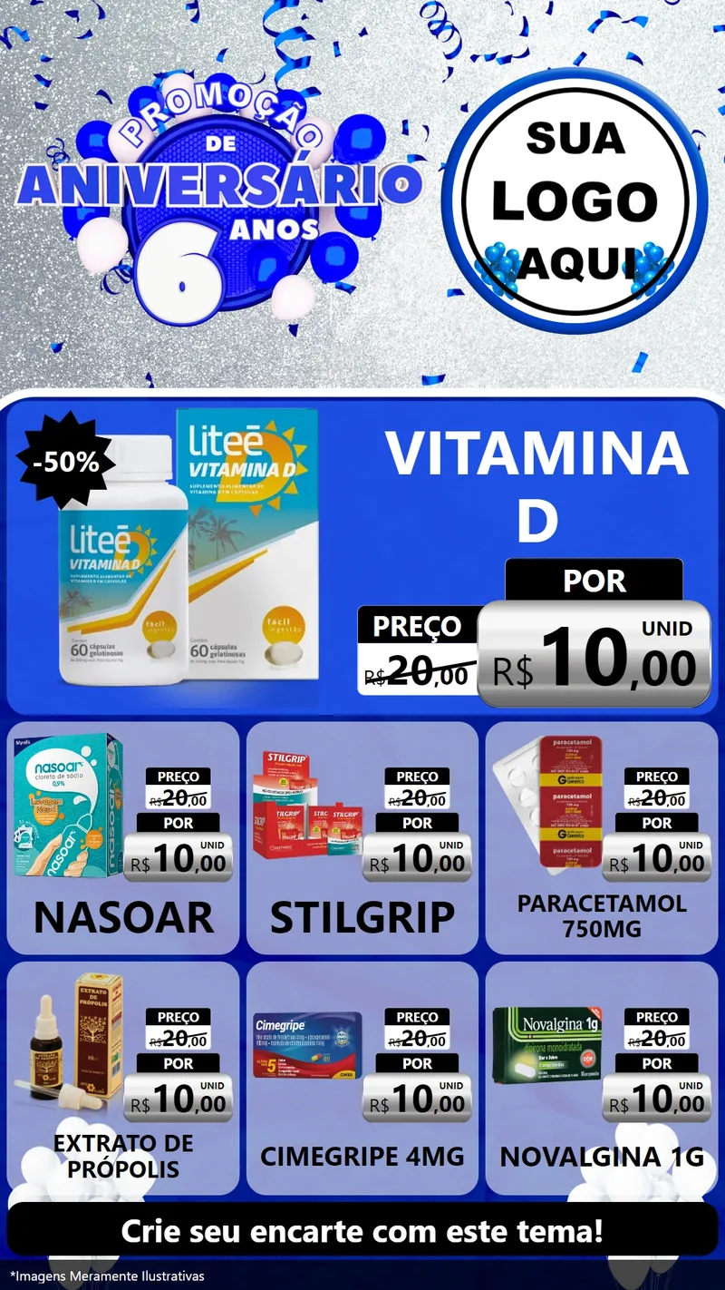 Modelo de Rede Social para Stories com o tema Promoção de Aniversário - 6 Anos para Farmácia