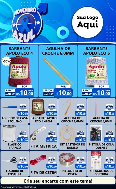 Modelo de Encarte para Encarte Grande com o tema Novembro Azul para Armarinho e Aviamentos